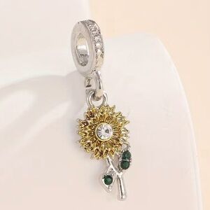 Elegant Silver and Gold Sunflower Charm